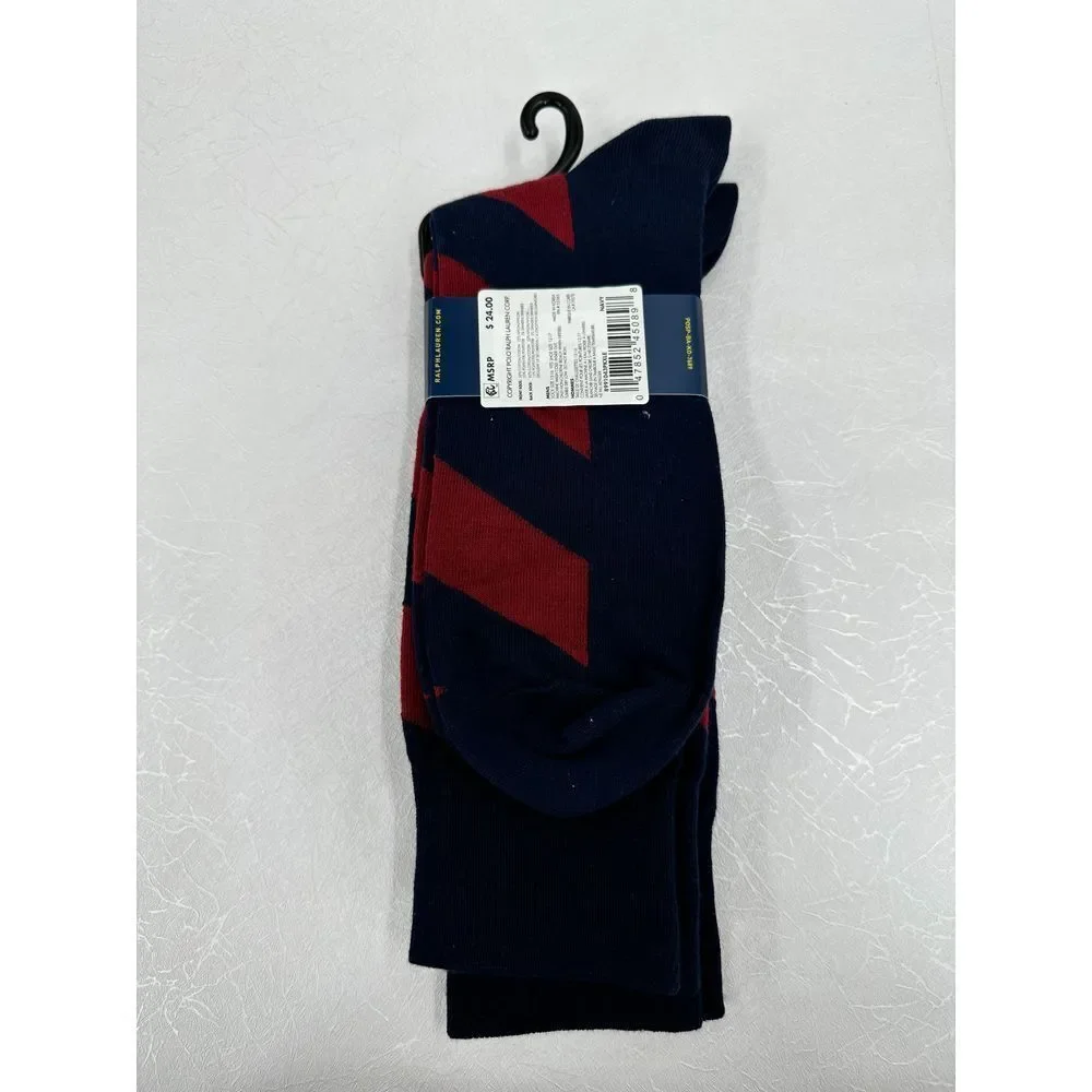 Polo‎ Ralph Lauren 2-Pair Men's Dress Socks – Crest & Stripe Design (XL)